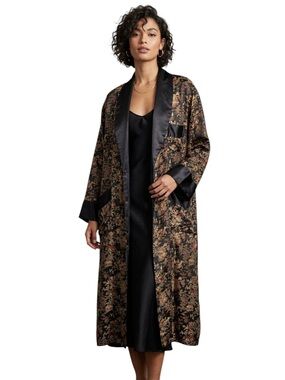 Cathaya Silk Vintage Metallic Brocade Floral Duster Robe Jacket